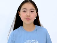 Light Blue O Collar Print Low Shoulder Oversize Girl's T-Shirt - 75115