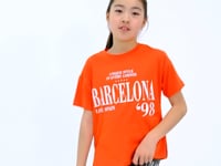 Orange O Collar Printed Drop Shoulder Oversize Girl's T-Shirt - 75115
