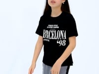 Black O Collar Printed Low Shoulder Oversize Girl's T-Shirt - 75115