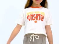 Ecru Color Printed O Collar Oversize Short Sleeve Girls' T-Shirt - 75111