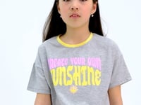 Grey Melange Color Print O Collar Oversize Short Sleeve Girl's T-Shirt - 75111