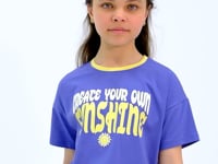 Light Purple Printed O Collar Oversize Short Sleeve Girls' T-Shirt - 75111