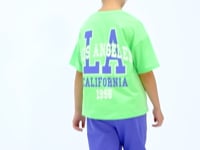 Neon Green Front Back Print O Collar Oversize Short Sleeve Girls T-Shirt - 75127