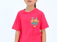 Rose Printed Front and Back O Collar Oversize Short Sleeve Girl's T-Shirt - 75127