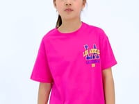 Fuchsia Front Back Printed O Collar Oversize Short Sleeve Girls' T-Shirt - 75127