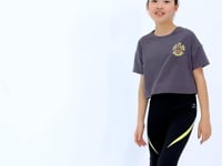 Dark Gray Front Back Print O Collar Low Shoulder Oversize Short Sleeve Girl's T-Shirt - 75126
