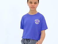 Light Purple Front and Back Printed O Collar Low Shoulder Oversize Short Sleeve Girls' T-Shirt - 75126