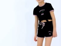 Black O Collar Printed Knot Detailed Relax Fit Girl's Shorts Set - 75132