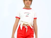 Ecru - Fiesta O Collar Printed Knot Detailed Relax Fit Girls' Shorts Set - 75132