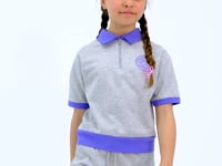Grey Melange Yoke Collar Short Sleeve Comfort Fit Girls Shorts Set - 75131