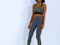 Dark Grey Front Back Print Detailed U Collar Slim Fit Women's Sports Bustier - 97252