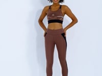Brown Front Back Print Detailed U Collar Slim Fit Women's Sports Bustier - 97252