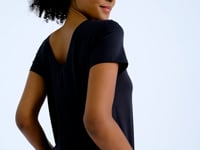 Black Pre-Printed V-Neck Back Standard Fit Short Sleeve Women's Sports T-Shirt - 97264