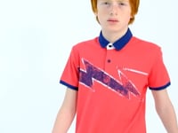 Coral Print Detailed Standard Mold Polo Collar Boys T-Shirt - 11154