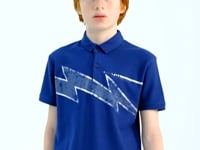 Indigo Print Detailed Standard Fit Polo Collar Boys T-Shirt - 11154