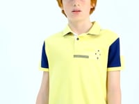 Yellow Color Blocked Shoulder Trim Detailed Standard Pattern Boys T-Shirt - 11155