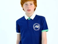 Indigo Cuff Colored Logo Embroidered Standard Fit Polo Collar Boys T-Shirt - 11138
