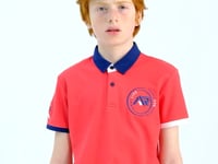 Coral Neck Edge Colorful Logo Embroidered Standard Fit Polo Collar Boys T-Shirt - 11138