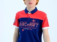 Indigo Color Block Letter Embroidery Standard Fit Polo Collar Boys T-Shirt - 11087