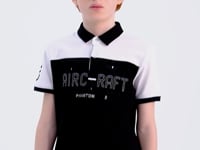 Black Color Block Letter Embroidered Standard Fit Polo Collar Boys T-Shirt - 11087