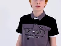 Dark Gray Color Block Letter Embroidery Standard Fit Polo Collar Boys T-Shirt - 11087