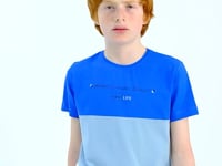 White Color Block Print O Collar Detailed Standard Cut Boys' T-Shirt - 11135