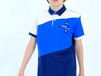 Indigo Color Block Embroidered Detailed Standard Pattern Polo Collar Boys T-Shirt - 11088