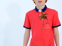 Coral Print Pocket Detailed Standard Mold Polo Collar Boys' T-Shirt - 11144