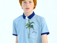 Light Blue Printed Pocket Detailed Standard Fit Polo Collar Boys T-Shirt - 11144