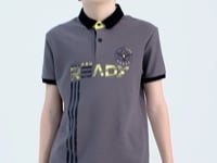 Dark Gray Print Pattern Standard Fit Polo Collar Boys' T-Shirt - 11143