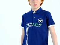 Indigo Print Pattern Standard Fit Polo Collar Boys T-Shirt - 11143