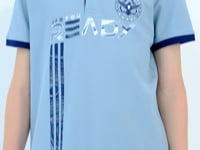 Light Blue Print Pattern Standard Fit Polo Collar Boys T-Shirt - 11143