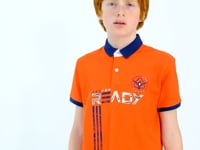 Orange Print Pattern Standard Fit Polo Collar Boys T-Shirt - 11143