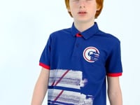 Indigo Print Detailed Polo Collar Standard Fit Boys' T-Shirt - 11094