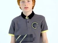 Dark Grey Print Detailed Polo Collar Standard Fit Boys T-Shirt - 11094