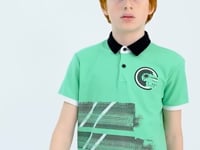 Olive Green Print Detailed Polo Collar Standard Fit Boys T-Shirt - 11094
