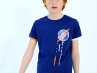 Indigo Print Detailed O Collar Standard Cut Boys' T-Shirt - 11131