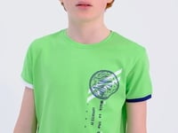 Neon Green Print Detailed O Collar Standard Fit Boys T-Shirt - 11131