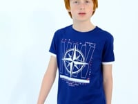Indigo Compass Printed Standard Fit O Collar Boys T-Shirt - 11106
