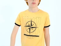 Melon Inner Compass Printed Standard Mold O Collar Boys T-Shirt - 11106