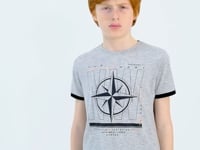 Grey Melange Compass Print Standard Fit O Neck Boys T-Shirt - 11106