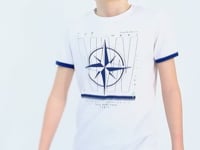 White Compass Printed Standard Template O Collar Boys T-Shirt - 11106