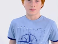 Light Blue Compass Printed Standard Fit O Collar Boys T-Shirt - 11106