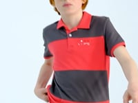 Block Print Coral Color Standard Pattern Embroidered Polo Collar Boys T-Shirt - 11095