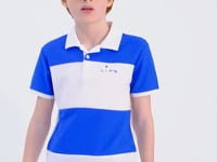White Color Block Letter Embroidered Standard Fit Polo Collar Boys T-Shirt - 11095