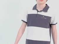 Dark Grey Color Block Letter Embroidered Standard Fit Polo Collar Boys' T-Shirt - 11095