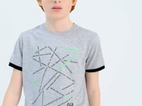 Grey Melange Minimal Print Standard Fit O Collar Boys T-Shirt - 11132
