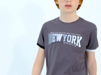 Dark Grey Print Standard Fit O Neck Boy's T-Shirt - 11105