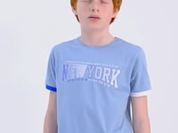 Light Blue Print Standard Fit O Neck Boy's T-Shirt - 11105