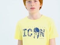 Yellow Front Embroidered O Collar Standard Fit Boys' T-Shirt - 11118